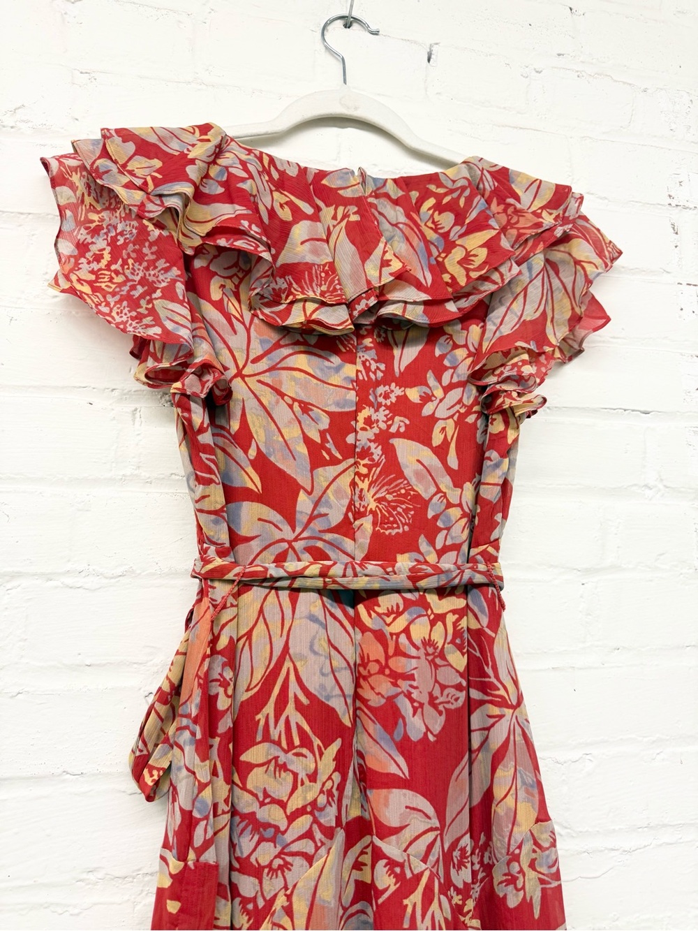 NWT Lauren Ralph Lauren Red Floral Printed Empire-Waist Belted Maxi Dress - Picture 9 of 10